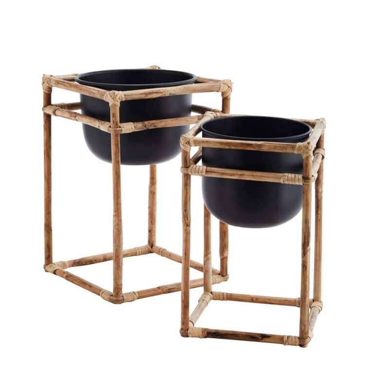 Madam Stoltz Set of 2 Bamboo & Iron Plant Stands from Accessories for the Home