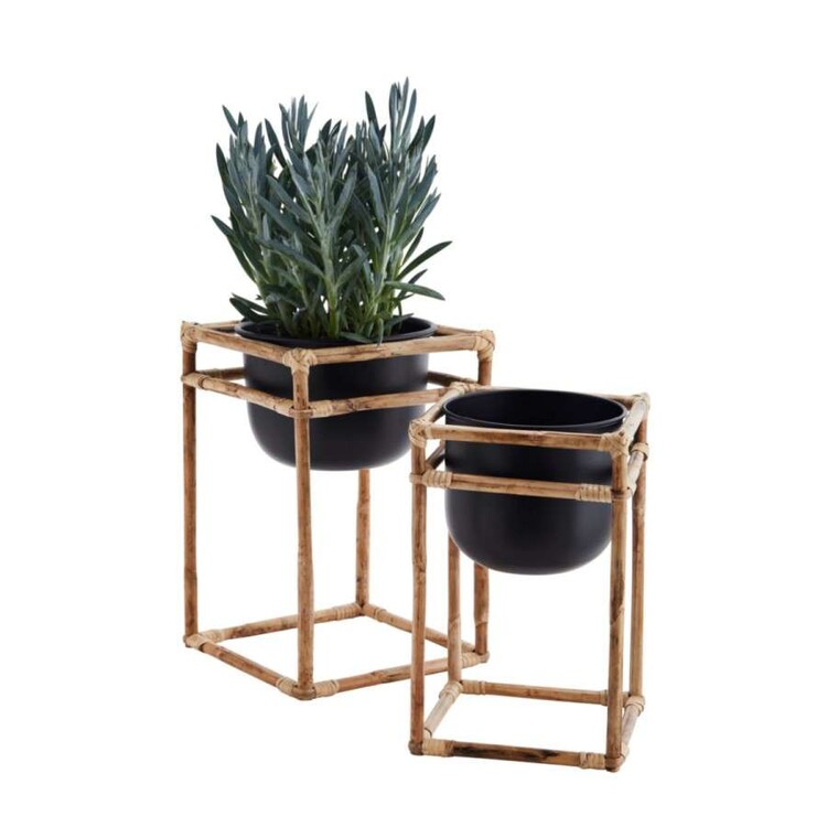 Madam Stoltz Set of 2 Bamboo & Iron Plant Stands from Accessories for the Home