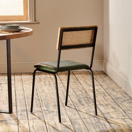 Iswa Green Leather and Rattan Dining Chair from Accessories for the Home