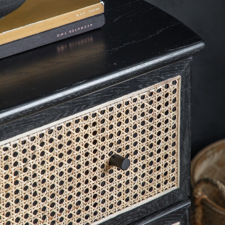 Stella Black Wood and Rattan Chest of Drawers from Accessories for the Home