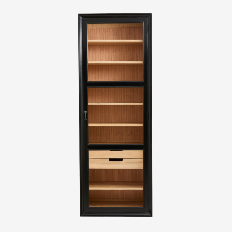 Nordal Viva Black Wood Slim Cabinet with Glass Door from Accessories for the Home