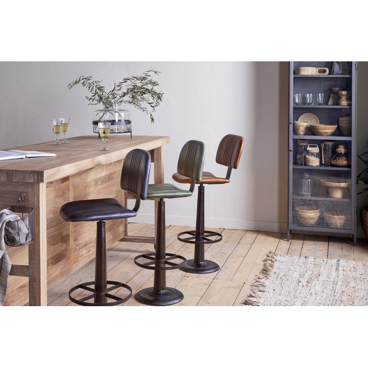 Narwana Leather & Iron Bar Chair- Aged Black from Accessories for the Home