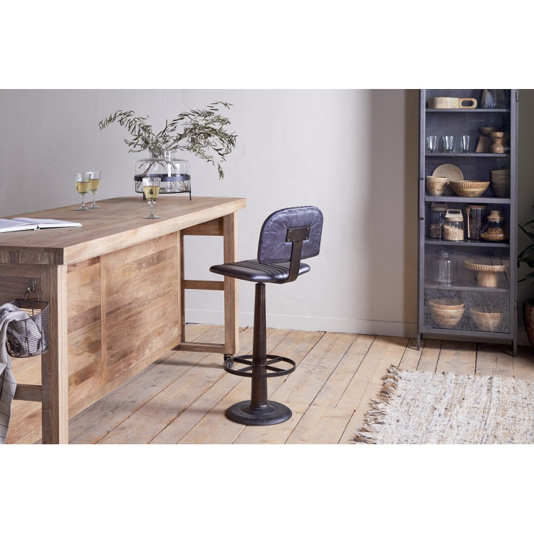Narwana Leather & Iron Bar Chair- Aged Black from Accessories for the Home