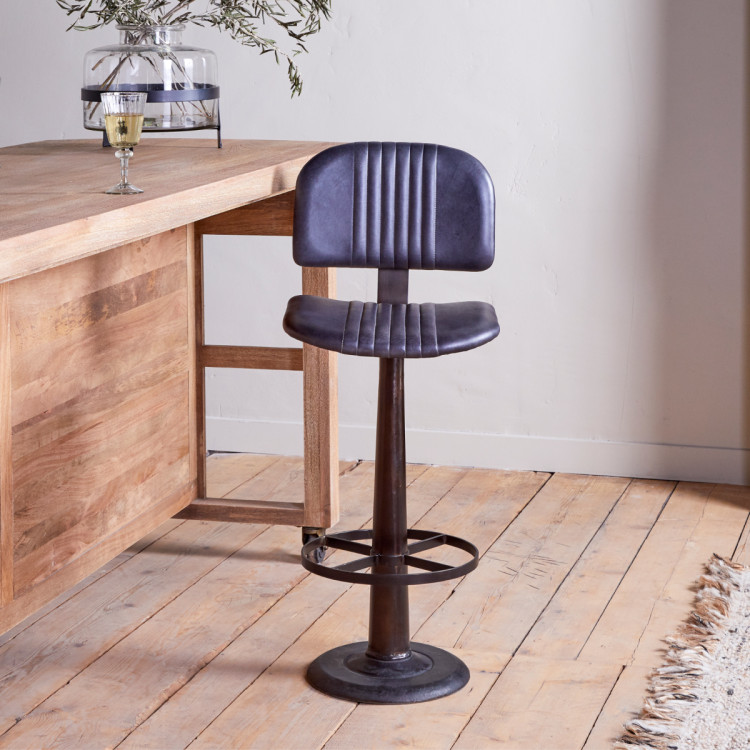 Narwana Leather & Iron Bar Chair- Aged Black from Accessories for the Home