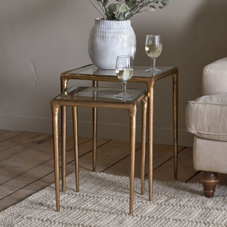 Gilasi Cast Metal & Glass Nesting Side Tables - Antique Brass from Accessories for the Home