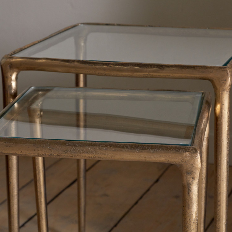Gilasi Cast Metal & Glass Nesting Side Tables - Antique Brass from Accessories for the Home