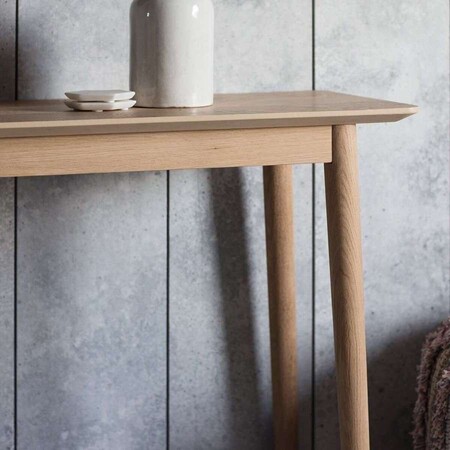 Oak wood console table with thin legs and Scandi styling 2