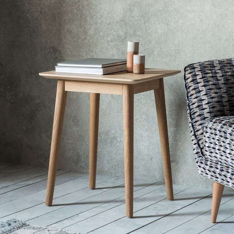 Malmo Chevron Inlay Solid Oak Side Table from Accessories for the Home