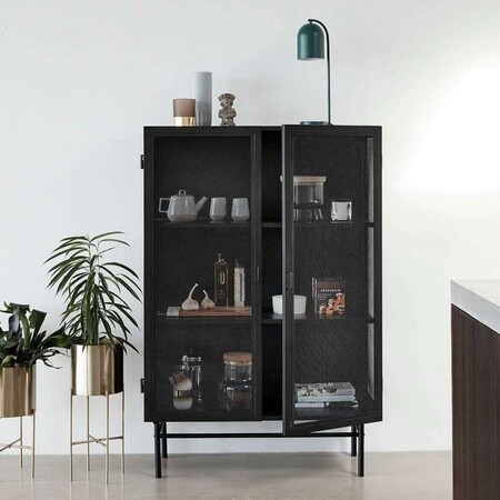 Hubsch Edge Black Metal Cabinet with Mesh Doors from Accessories for the Home